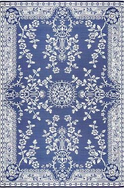 Outdoor Rug, Reversible Plastic Mat for Patio, Porch, Deck, Kitchen & Bath, Garland, 4' x 6', Blue White