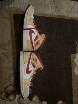 Jordan 1 Mid Light Curry Cardinal Red