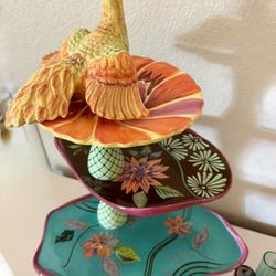 Colorful Bird Tiered Serving Stand & 5 Shot Glasses