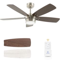 Brand New Ceiling Fan 42'' for Bedroom: Brushed Nickel Modern Fans with Light Remote Control - Reversible Quiet DC Motor Dimmable with 6 Speeds for Ho