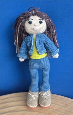 Chic Denim Crochet Doll 14" tall
