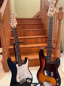 Fender MIM Precision Bass and Stratocaster
