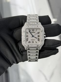 Authentic Womens 35mm Natural Diamond Cartier Santos Watch