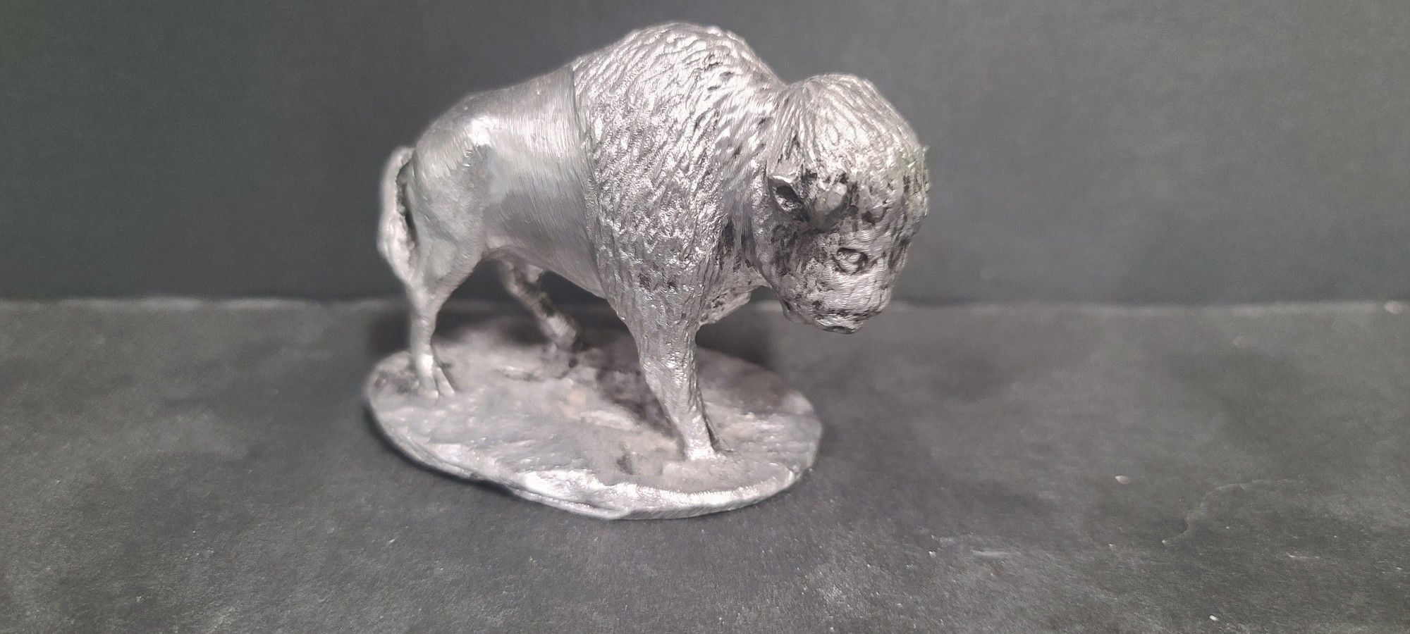 Heavy Vintage Pewter Buffalo Figurine