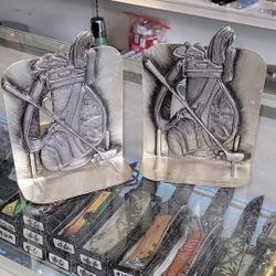 Vintage Metzke Pewter Golf Bag Bookends