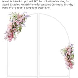 Set Of 2 White Metal Arch Backdrop Stands NEW