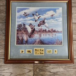 Vintage "Abrupt Departure" by David Maass - Duck print with stamps