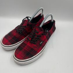 Vans Authentic Flannel Sneakers Unisex  W8 M6.5 Red & Black Plaid low top lace up shoes
