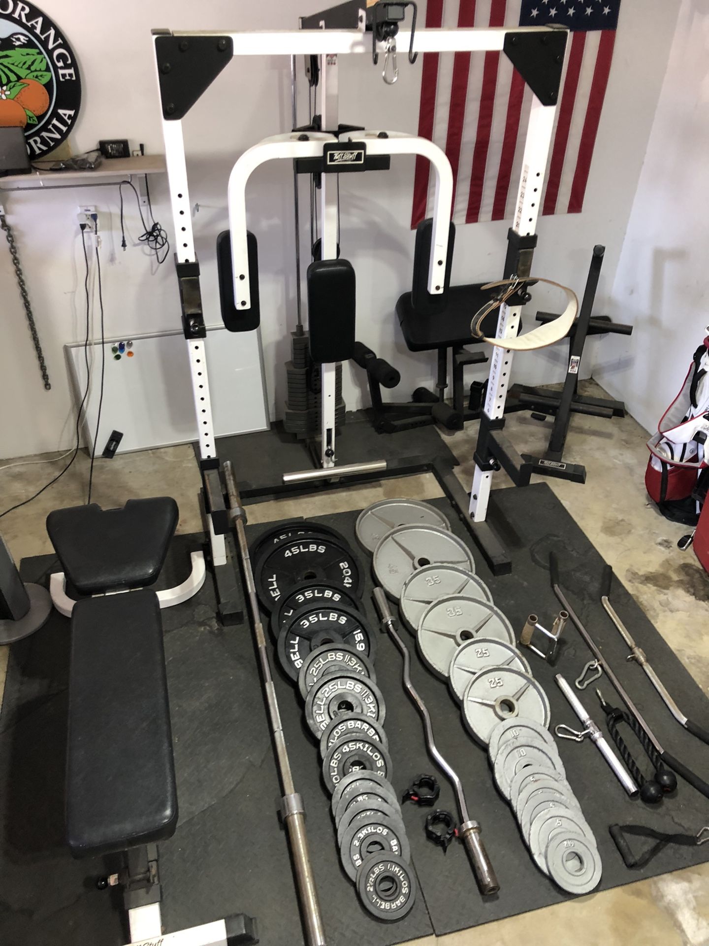 Squat Rack Bench Cable Weight gym Equipment Tuff Stuff Olympic Bar for Sale in Santa Ana, CA