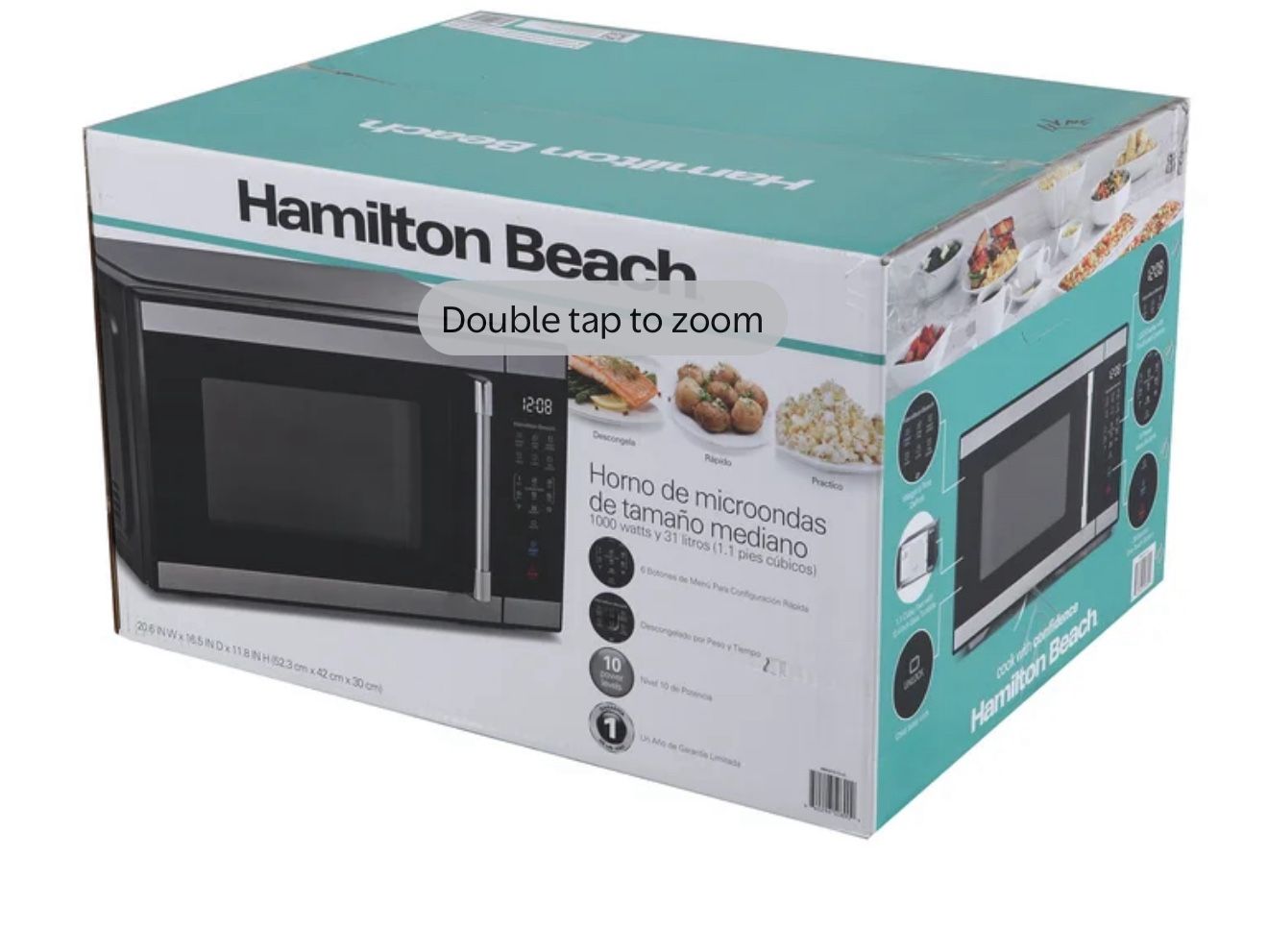 Hamilton Beach 1.1 cu ft Countertop Microwave Oven, Black and Stainless Steel