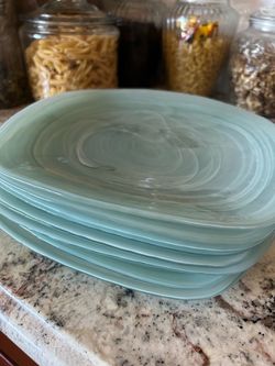 Pier 1 Turquoise Alabaster and White Alabaster Niveus Square glass plates