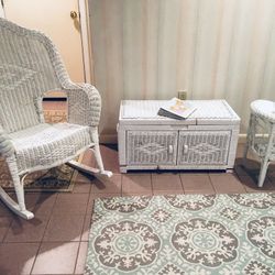 Wicker Rocking Chair, End Table & Chest