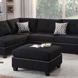 New Black Or Gray Sectional And Ottoman Sofa Couch With Reversible Chaise 