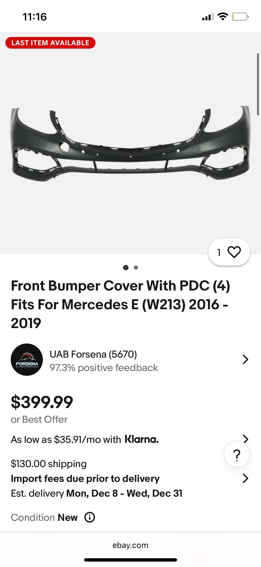 Mercedes E Class Bumper W213