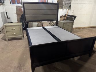 Queen Bed Set + 2 Nightstands + Twin XL Memory Foam Topper