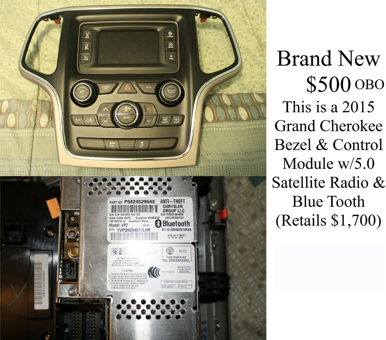 2015 Grand Cherokee Bezel w/5.0 Satellite radio and bluetooth car auto parts