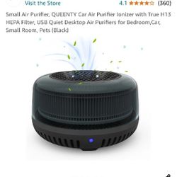 Small Air Purifier, QUEENTY Car Air Purifier lonizer with True H13 HEPA Filter, USB Quiet Desktop Air Purifiers for Bedroom,Car, 