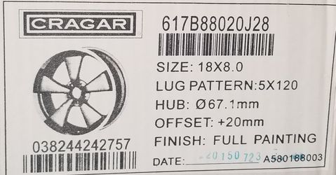 Wheels and Tire combo 18x8 wheels 5x120 lug pattern; Tire Size 235/55/18