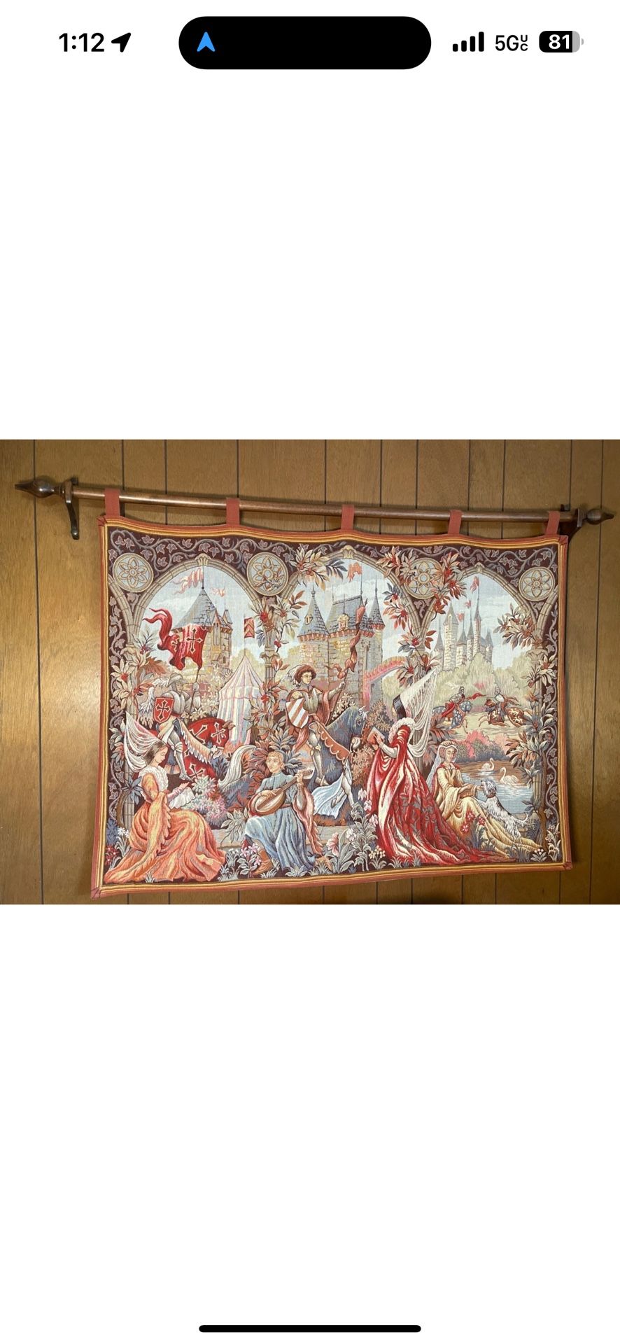 Marc Waymel “Romance at Camelot” c. 1990 French Wool Mechanical Tapestry 35”X50”