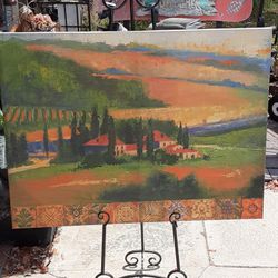 Large Unframed Unsigned Grape Valley Vinyard Oil On Canvas Painting