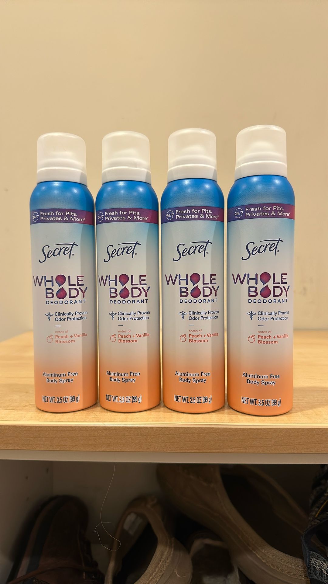 Secret aluminum-free Whole Body deodorant spray 3.5 oz: $6 each