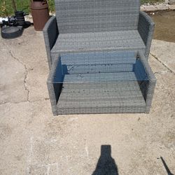 WickerBench And Table With Glass Top $150