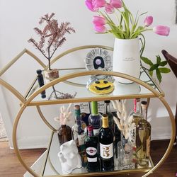 Modern Gold Bar Cart With Two Mirrored Shelves