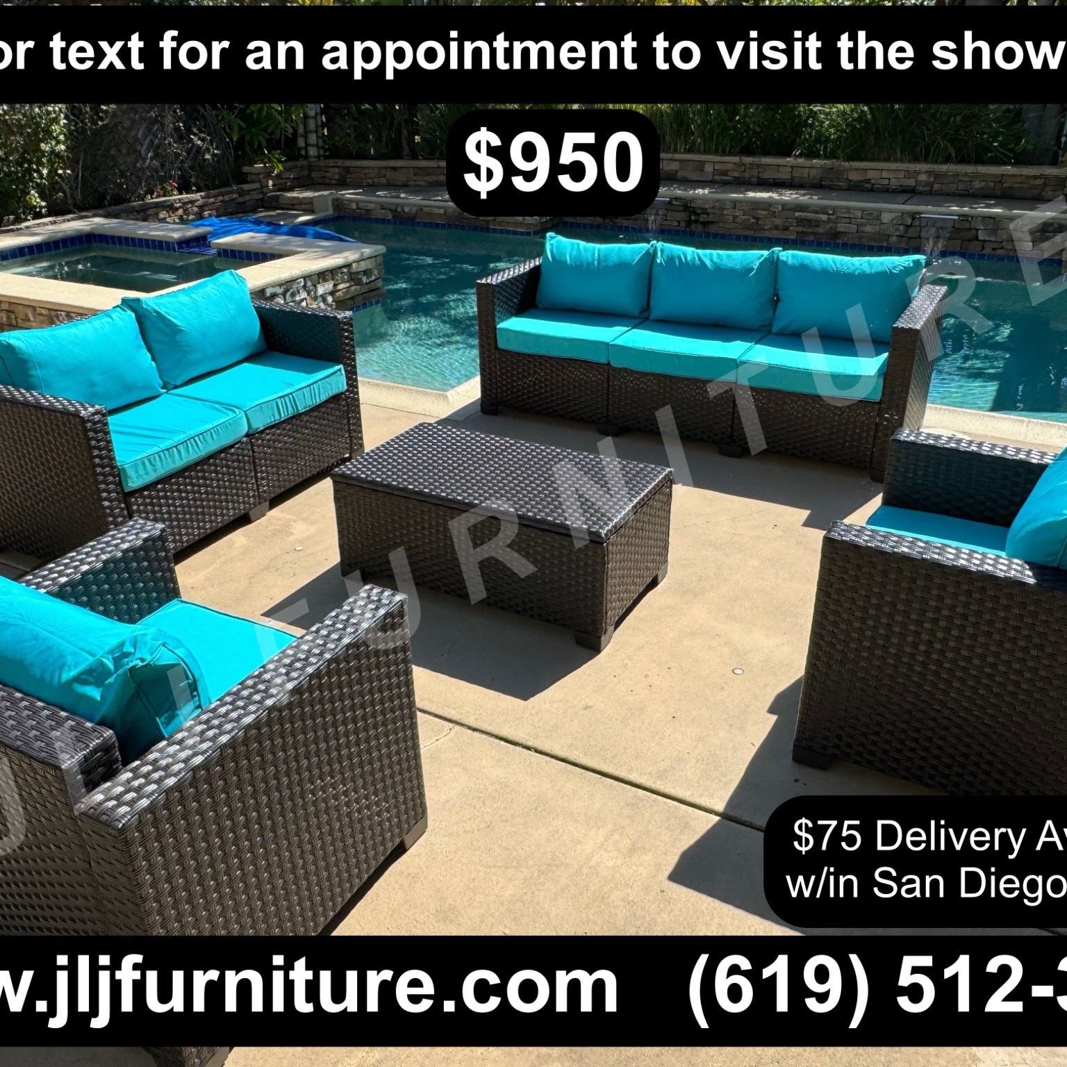NEW🔥 Outdoor Patio Furniture Set Black Wicker 5 Pc Turquoise 4" Non Slip Cushions ASSEMBLED