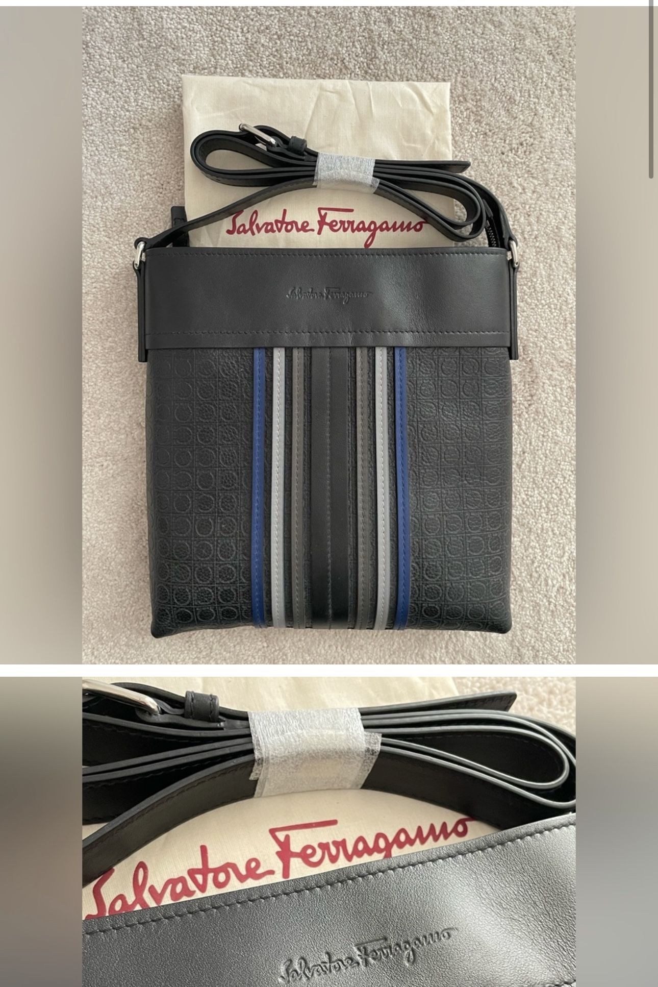 Salvatore Ferragamo Men’s Messenger Bag. Cross Body Bag. Genuine Leather. Black. Brand New.