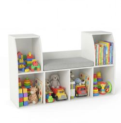 Costway 40'Kids Bookshelf w/Reading Nook 6 Open Cubes