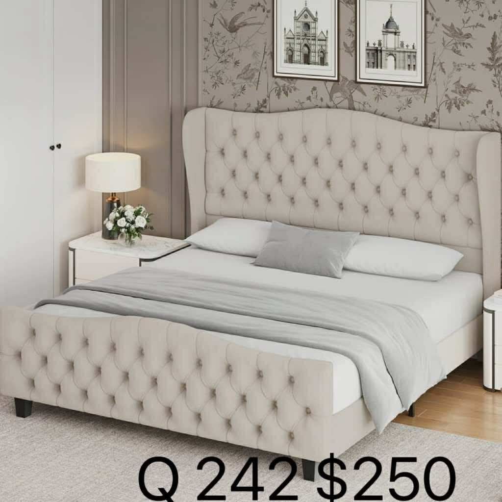 Homfa Queen Size Bed Frame with Tall Tufted Headboard, 54.3” Tall Modern Velvet Upholstered Platform Bed (242)