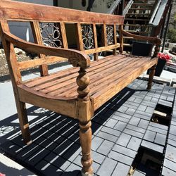 Wood & Wrought Iron Bench – Rustic Outdoor / Entry Bench