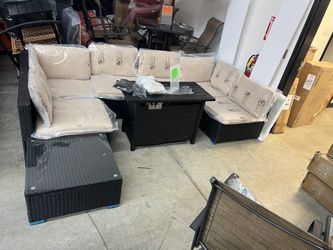 New, 8 Pieces Outdoor Patio Set With Fire Pit Table(beige, Red, Blue, Black