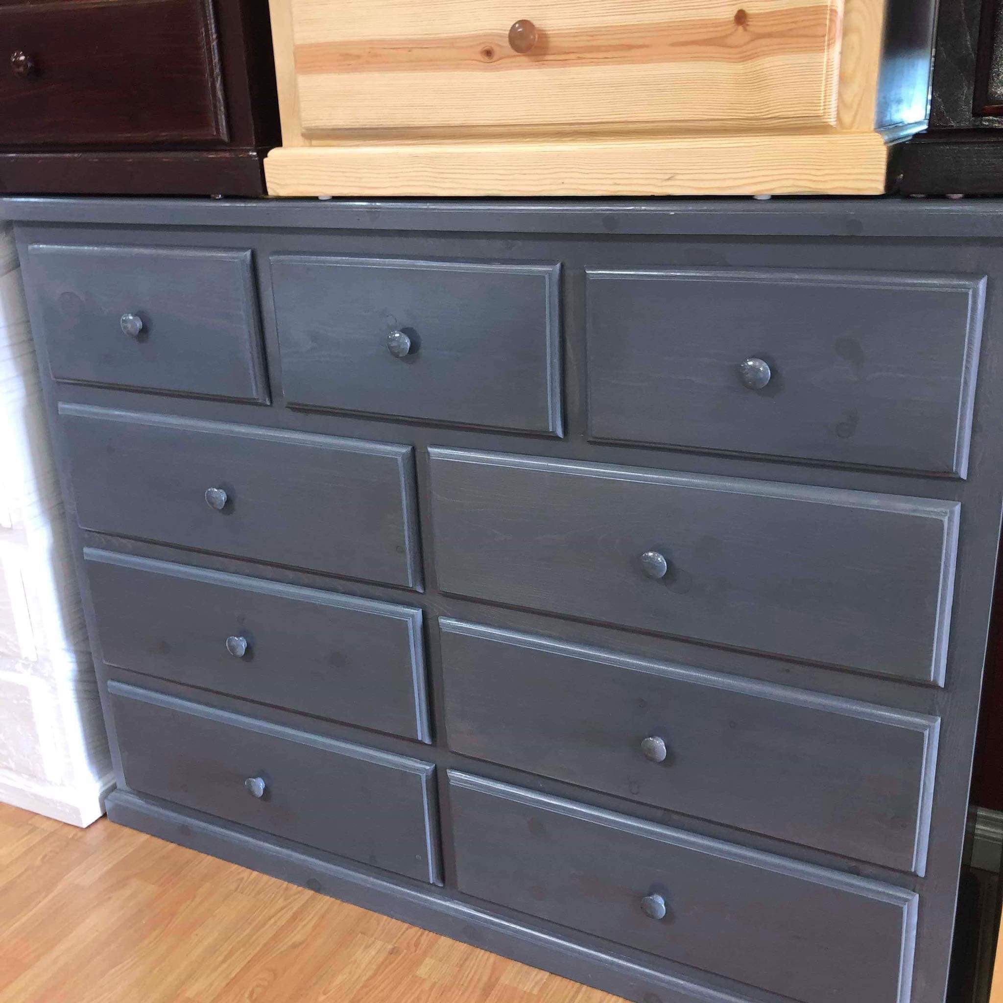 Pinewood  Dresser  9 Drawer  Grey 