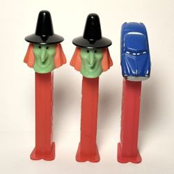Lot Of 3 Vtg Pez Candy Dispensers Halloween Witch And Disney Pixar Hudson Hornet