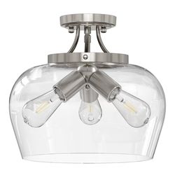 4933: New VONLUCE Semi Flush Mount Ceiling Light, 13.8" Ceiling Light Fixture with Clear Glass Shade, E26 Base, 3-Bulb Industrial Lighting Fixture for