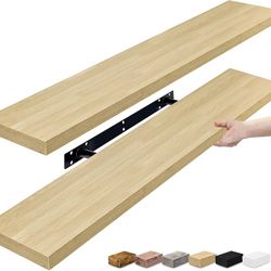 NEW - 2 Pack 60 inch Natural Floating Shelf Natural Oak