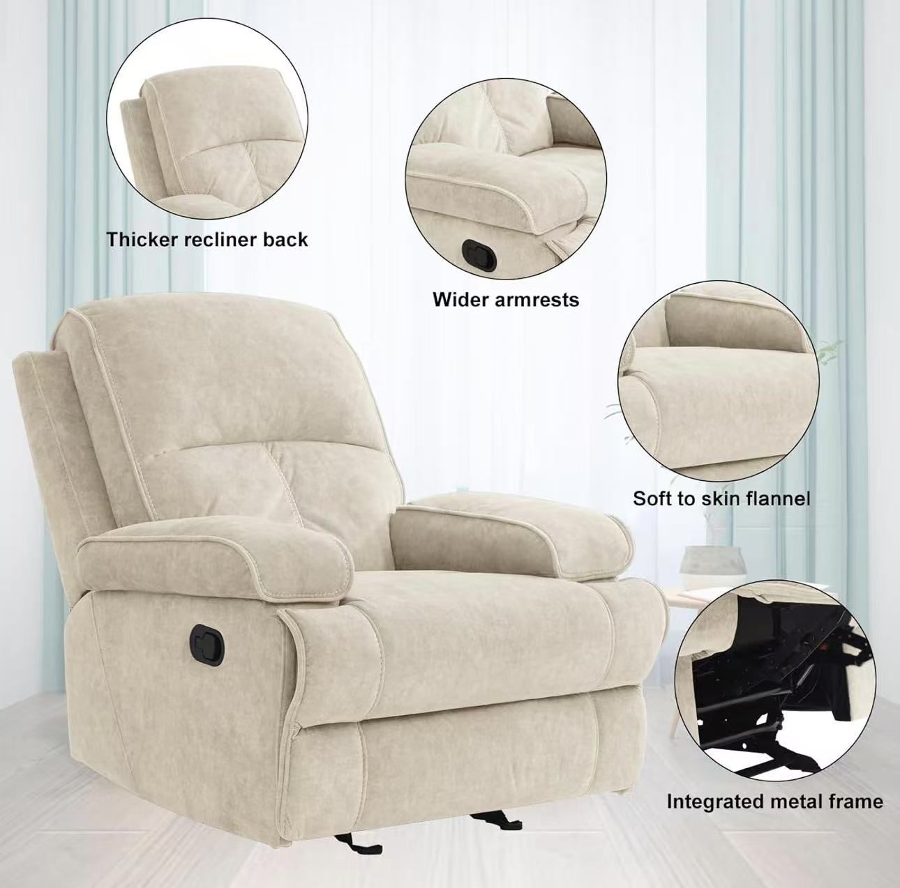 Rocker Recliner Chair for Adults,Beige
