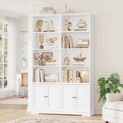 B988 $110  73'' Tall Bookcase, 6-Tier 8 Cubes Display Bookshelf, 4 Doors Double Row Bookcase for Living Room Home Office, White  Ample Storage: Featur