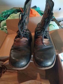 Men’s Vintage Style Leather Combat Boots - Two-Tone w/ Rear Zipper & Buckles