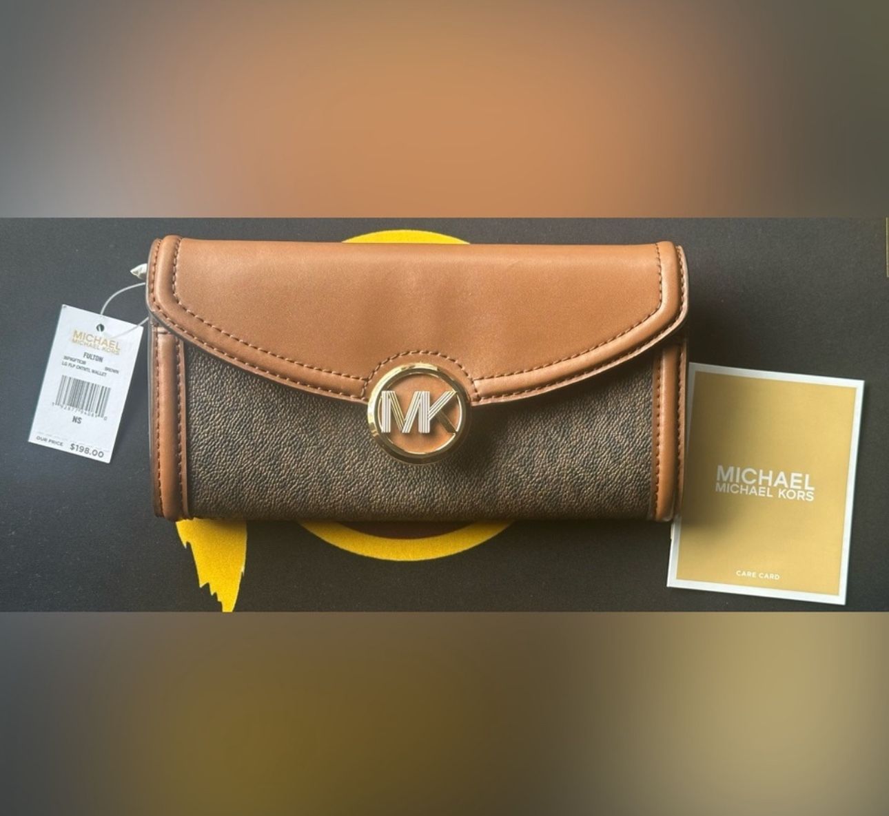 Michael Kors Fulton Continental Wallet Brown Monogram Flap Clutch NEW with tags