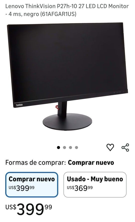 Lenovo ThinkVision 27' Office Monitor - 4 ms, Black( Little Damage NEGOTIABLE ) 