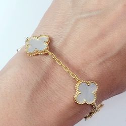 18k Gold Floral Flower White  Women's Chain Pearls Bracelet Gift