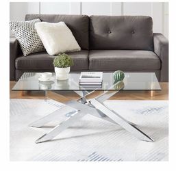 Modern Glass Coffee Table with Chrome Base