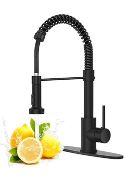 Kitchen Sink Faucet with Pull Down Sprayer Single Handle Matte Black Dual Spray Modes,360° Swivel,304 Stainless Steel,1 or 3 Holes with Deck Plate for