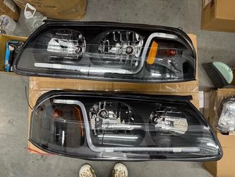 Black Housing With Amber Corners LED Headlights; 2000 To 2005 Chevy Impala