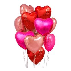 Brand New Upgraded Rose Gold and Red Balloons - Pack of 15 - Heart Shaped Foil Balloons for Valentines Day Wedding Birthday Bridal Shower Baby Shower 