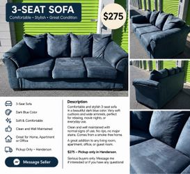 Dark Blue 3-Seat Sofa – Comfortable & Stylish