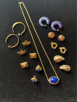 Vintage Avon Jewelry Lot - 9pc Faux Lapis Necklace & Earrings