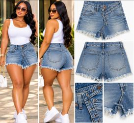 High-Waist Frayed Denim Jean Shorts